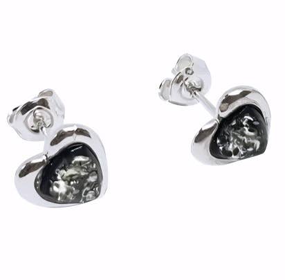 Amberman - Wholesale Stud/Post Earrings - Heart Green Amber Sterling Silver Stud Earrings1