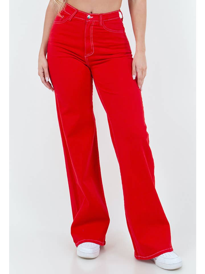 GJG Denim - Wholesale Jeans - Women's - Wide Leg Jean in Cherry Red