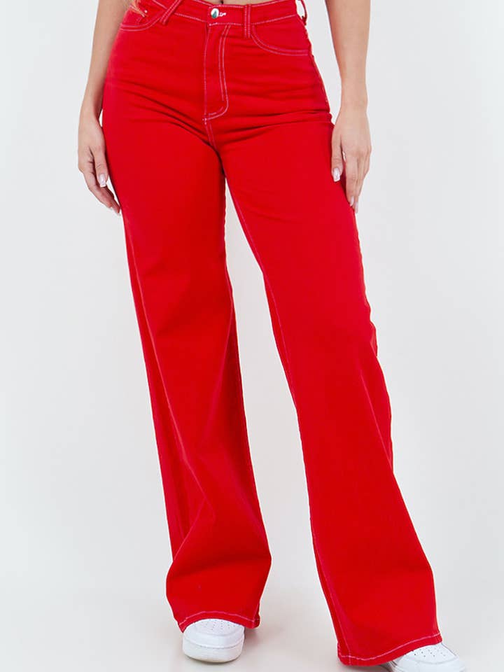 Jean Perna Larga em Vermelho Cereja por atacado de GJG Denim