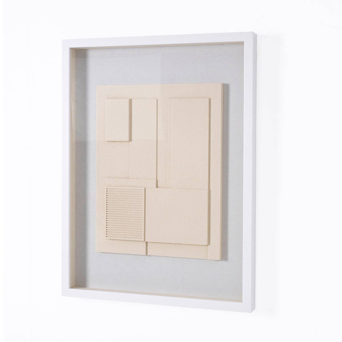 Gdeco - Wholesale Picture Frame - 60*80 Cm Cabinet Picture, White Frame And Beige Carved Wooden Sculpture.0