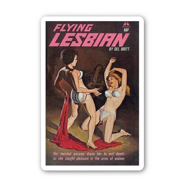 Flying Lesbians Pulp Novel Book Cover Vinyl Sticker for wholesale by ChicalooKate