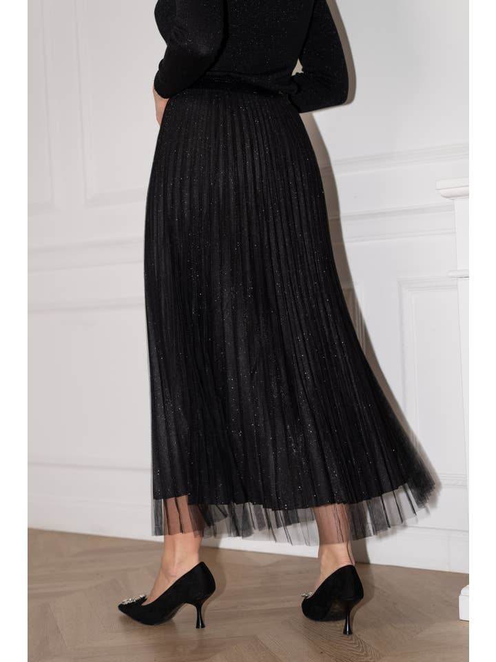 black black Shiny pleated tulle skirt with shiny lining - CK08100 for wholesale on Faire