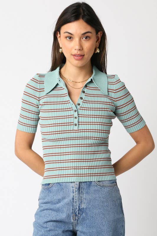 Olivaceous - Wholesale Button Down Shirt - Women's - Ina Stripe Top13