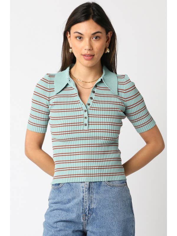 Olivaceous - Wholesale Button Down Shirt - Women's - Ina Stripe Top13