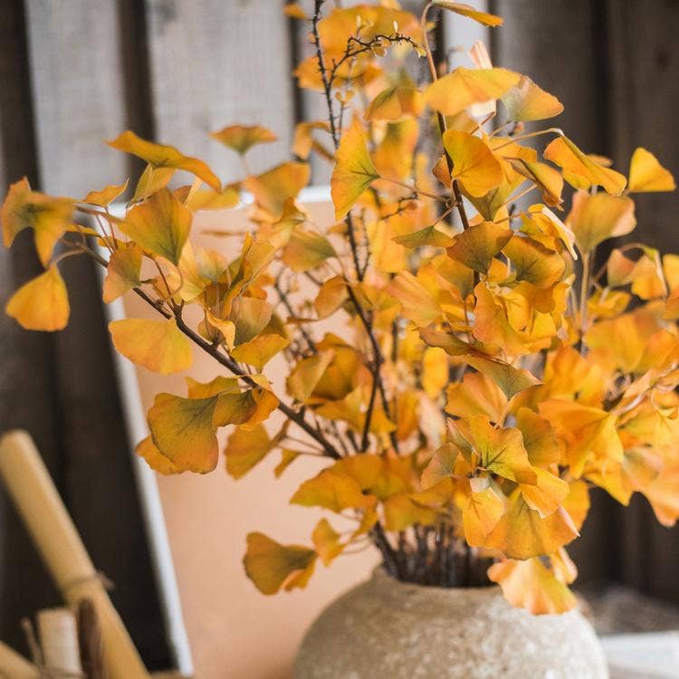 Rustic Reach - Vente Plantes artificielles - Tige de feuille de ginkgo artificielle jaune de 37 pouces de haut8