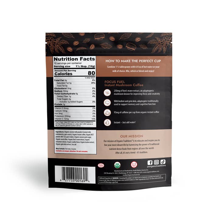 Organic Traditions - Wholesale Instant Coffee/Espresso - Focus Fuel Instant Mushroom Coffee1