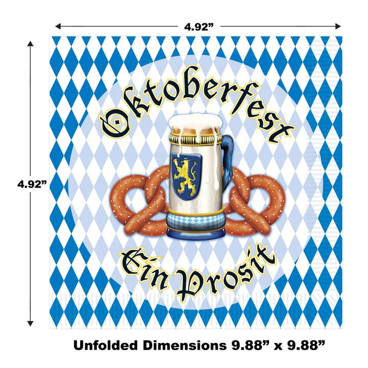 Beistle - Wholesale Disposable Napkin - Oktoberfest Beverage Bavarian 2-ply Napkins, 16/pkg2