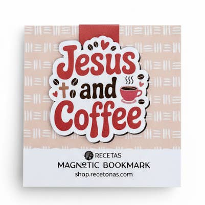 Jesus and Coffee Magnetic Bookmark for wholesale by Recetas PSD, LLC
