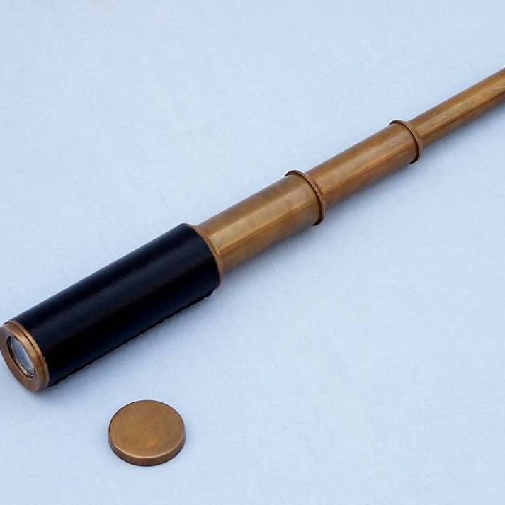 Hampton Ironworks - Venta al por mayor Brújula de navegación - Telescopio de catalejo de capitanes de latón antiguo de clase Deluxe con