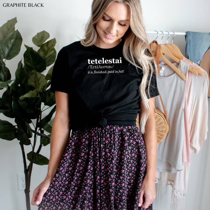 Faith & Life Christian Brands - Wholesale Screen Printed T-Shirt - Women's - Tetelestai Tee Greek Shirt Christian Faith Based T-Shirt6