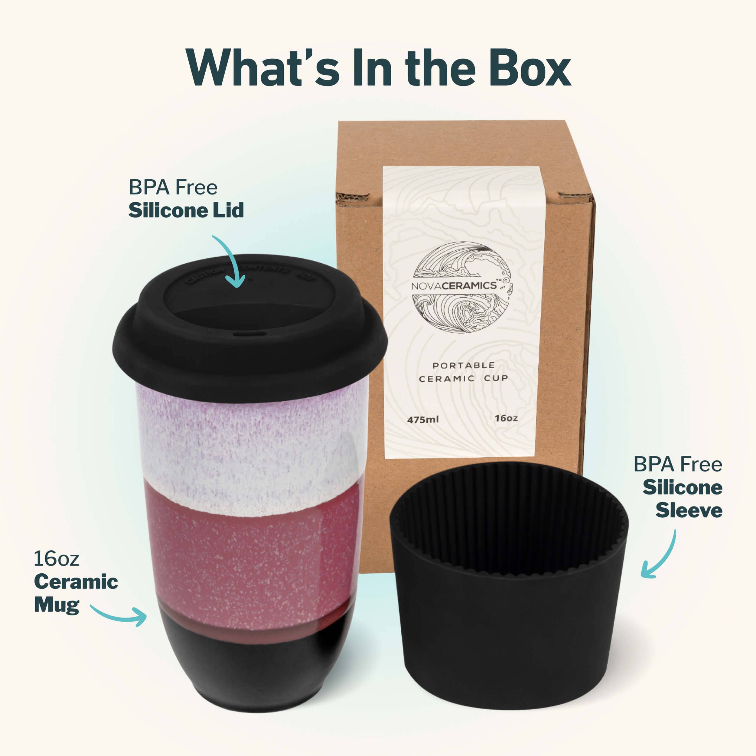 Nova Ceramics Travel Mugs - Wholesale Insulated Mug/Tumbler - Eclipse 16oz Ceramic Travel Mug – Reusable with Lid1