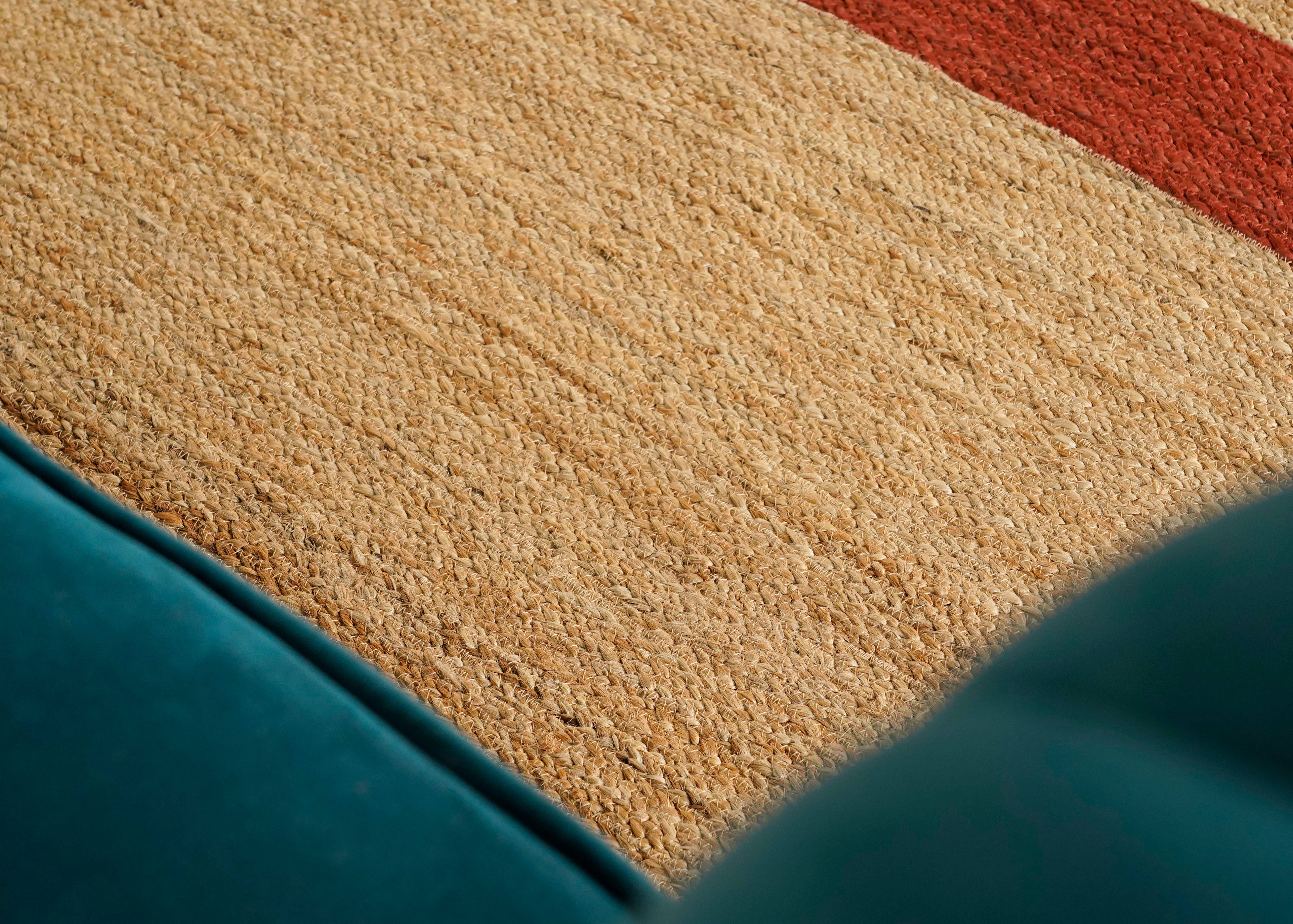 Chouhan Rugs - Wholesale Area rug - Hand Braided Natural Jute Rug With Red Stripes Line Decor6