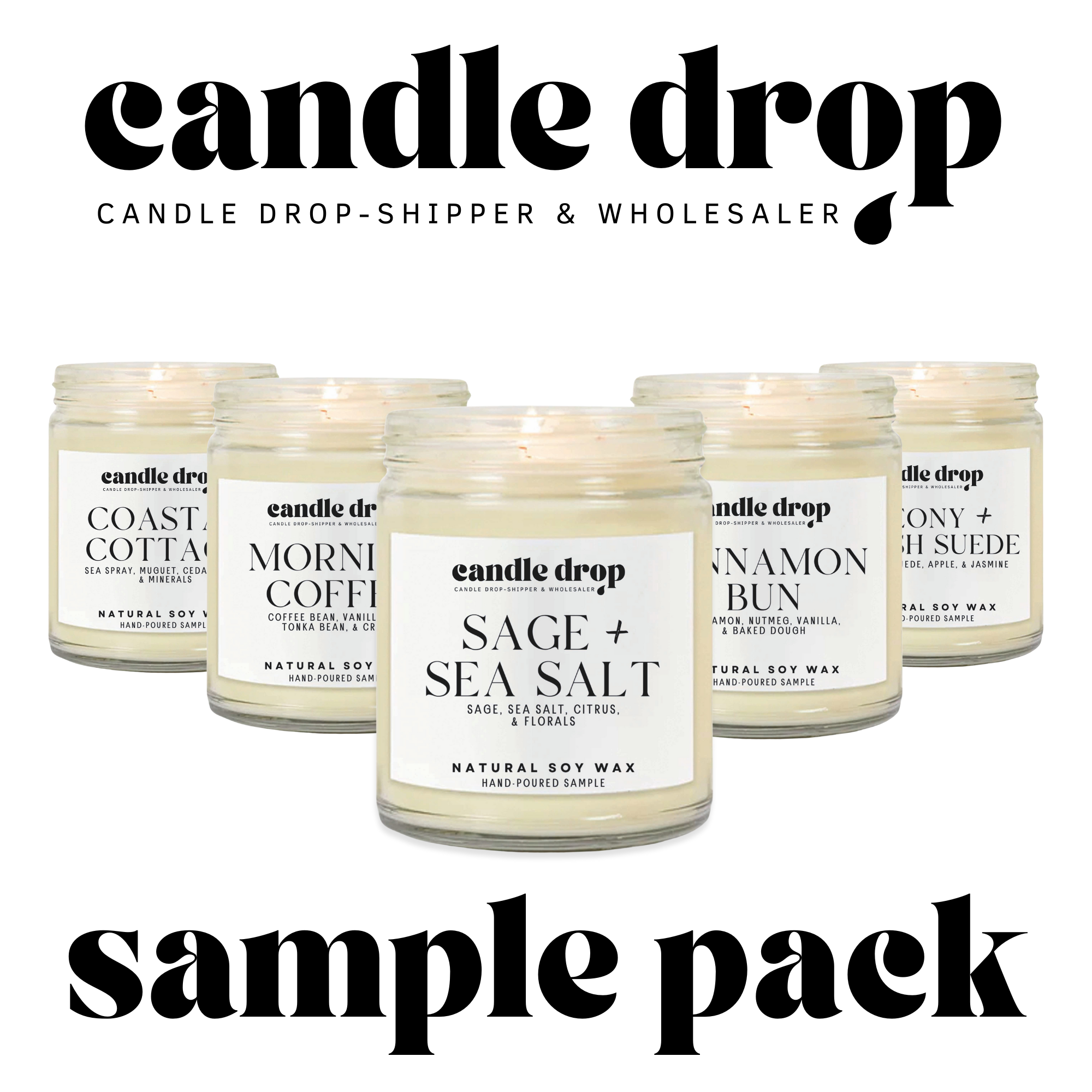 Candle Drop - Wholesale Jar/Filled Candle - Sample Fragrance Pack | 100% Soy Wax Candles | 13 Fragrances0