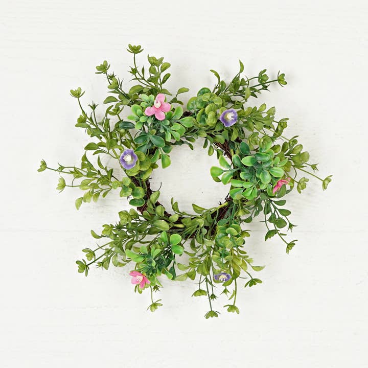 550063-Boxwood Spring blossoms-12in(3.5)Twig Wreath for wholesale by Holiday Depot Inc.