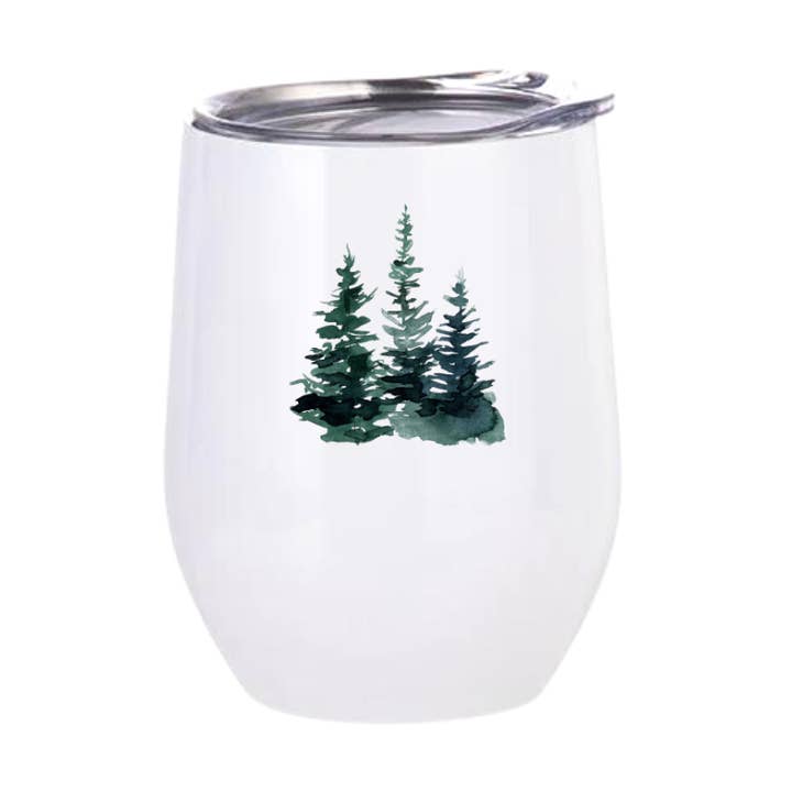 Bicchiere da vino | Pini ad acquerello per la vendita all'ingrosso da parte di Creative Compass