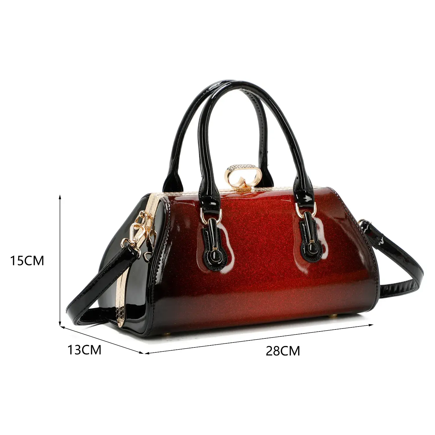 Superbia – wholesale Top handle bag – women's – Superbia Medium Two Toned Diamante Clasp Opening Patent Bag8