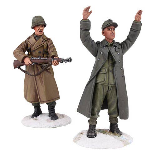 25034 - ÉTATS-UNIS Infanterie et jeune prisonnier allemand les mains en l'air pour la vente par W.Britain Model Figures