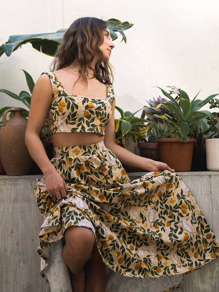 Sun & Sanctuary - Wholesale Skirt - Women's - Palisades Maxi Skirt in Yellow Cockatoos3