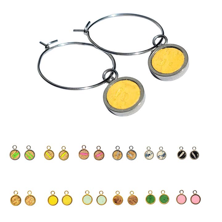 Créoles avec incrustation de liège, interchangeables, mix and match pour la vente par Happy Crowns