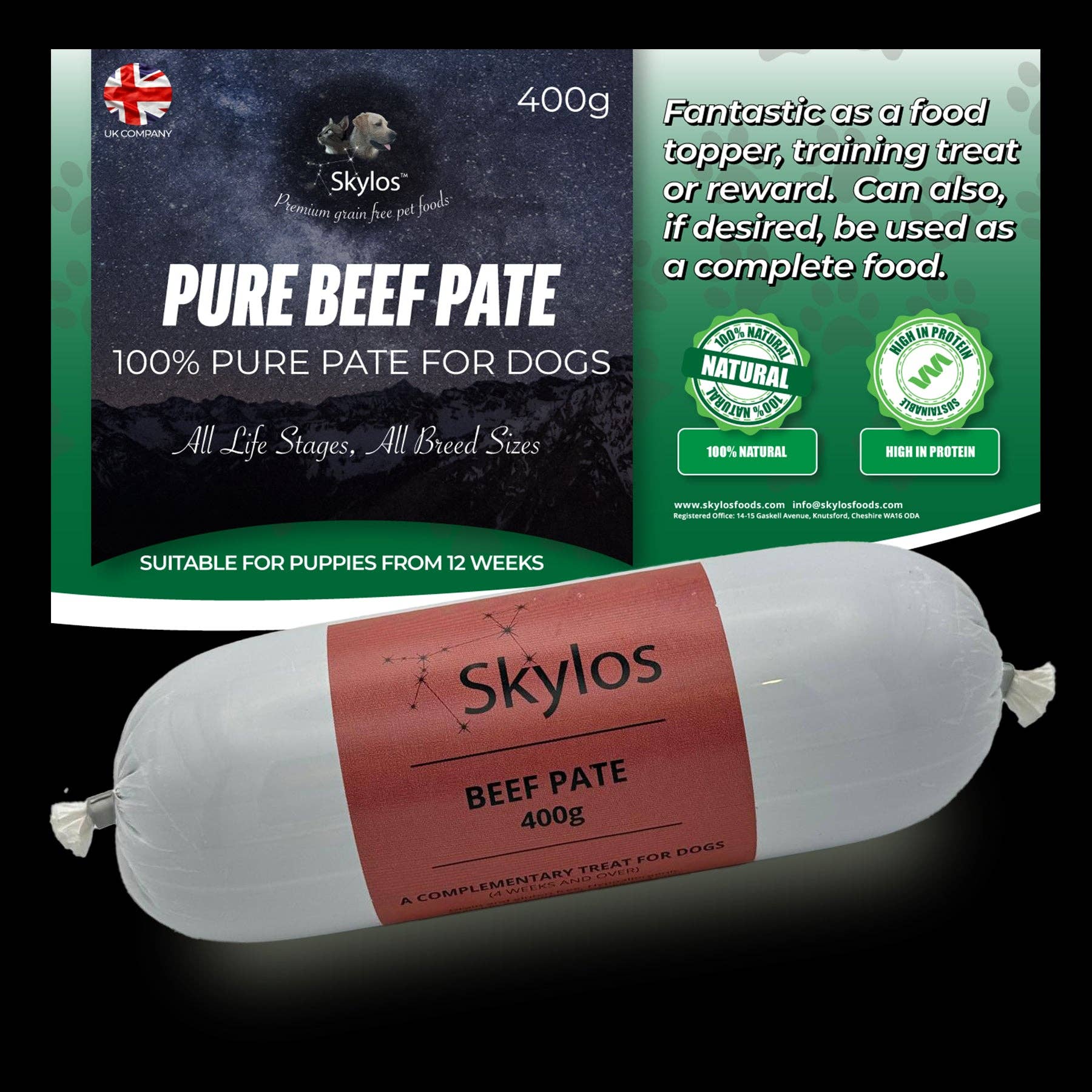Skylos Foods – wholesale Pet food – Dog – Skylos Pate in 9 Flavours and 2 Sizes9