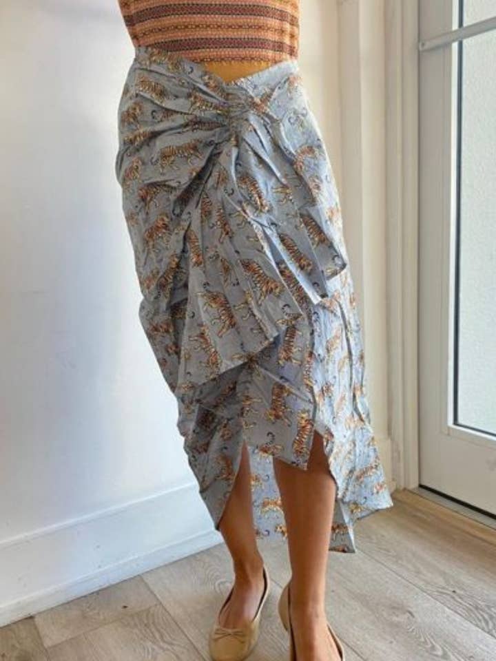 TIGER PAREO SKIRT BLUE SKY for wholesale by Guadalupe Design