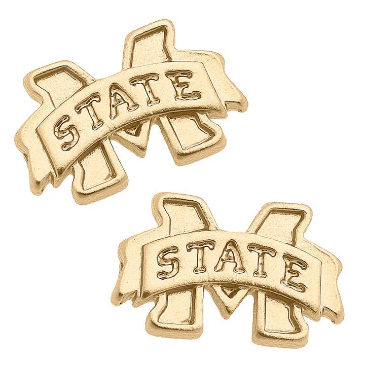 Canvas Style - Wholesale Stud/Post Earrings - Mississippi State Bulldogs 24K Gold Plated Stud Earrings