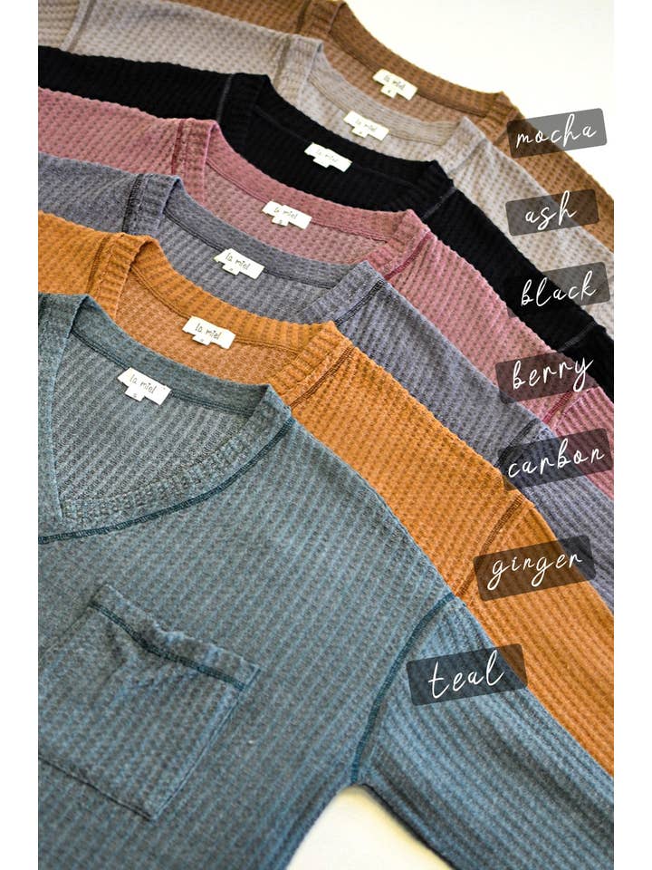 La Miel - Wholesale Knit Top - Women's - JAT7555-Stretchy Brushed Waffle V-neck Long Sleeve Top5