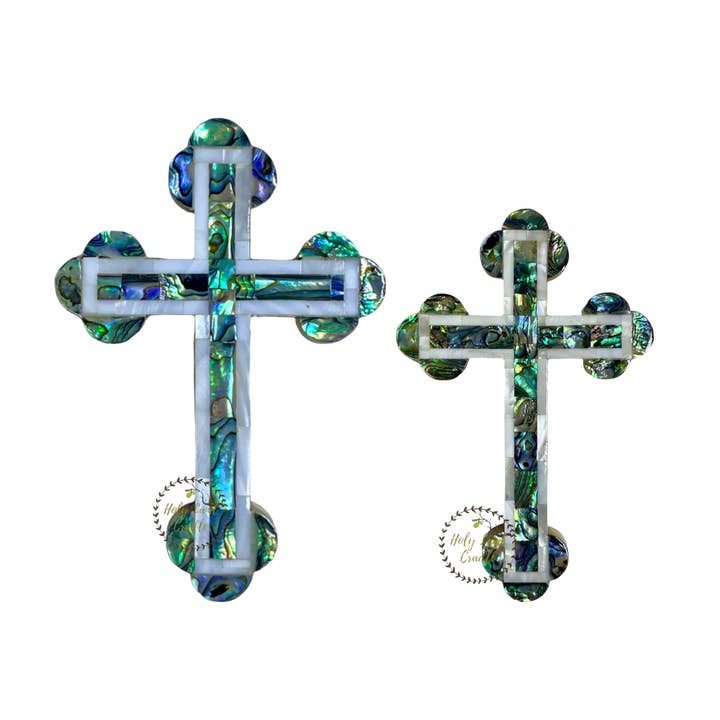 Croix murale complète en bois d'olivier avec nacre pour la vente par Holy Land Cradle