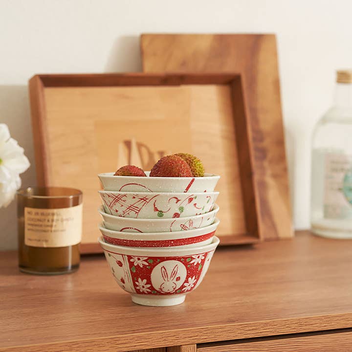 MinoCraft - Venta al por mayor Tazón - Cuencos de arroz de porcelana con diseño de conejos kawaii