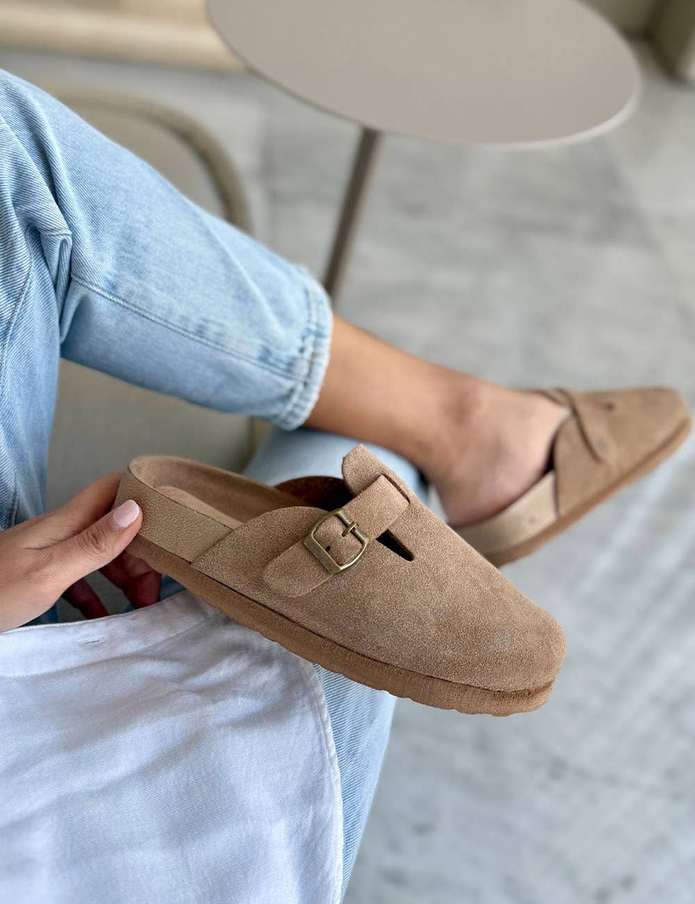 PMK SHOES - Wholesale Clogs - Women's - Teli - Latte - Suede Leather Clog Handmade in Argetina1