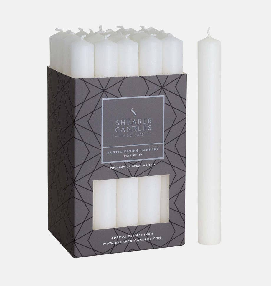 Shearer Candles – wholesale Tapered candle/candlestick – White 8 inch Dinner Candles x 20