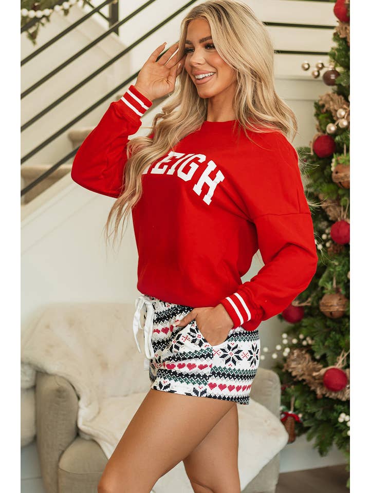 Fiery Red Christmas SLEIGH Top and Snowflake Shorts Set for wholesale on Faire2