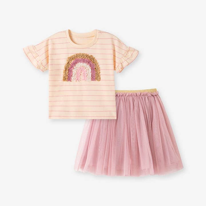 Ensemble de vêtements pour filles : T-shirt à motif arc-en-ciel et jupe en tulle pour bébé et enfant d'été. pour la vente par MyKids-USA®