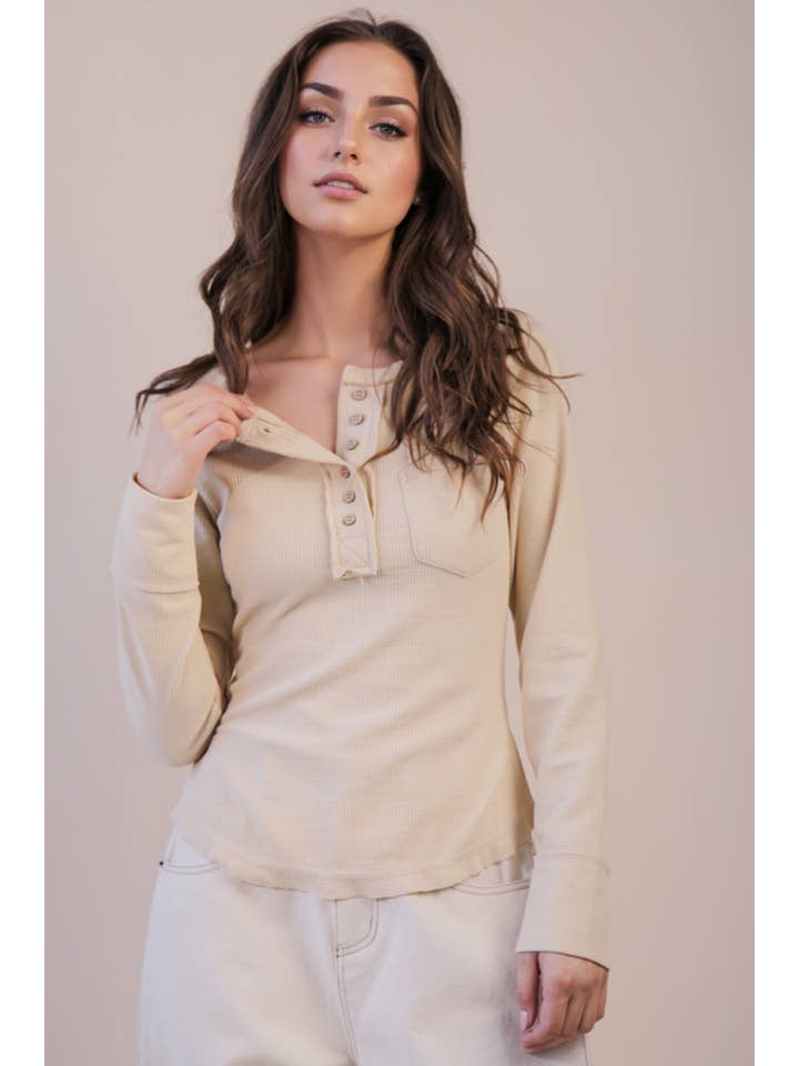 Wholesale NT11855-Button Down Washed Waffle Knit Top for your