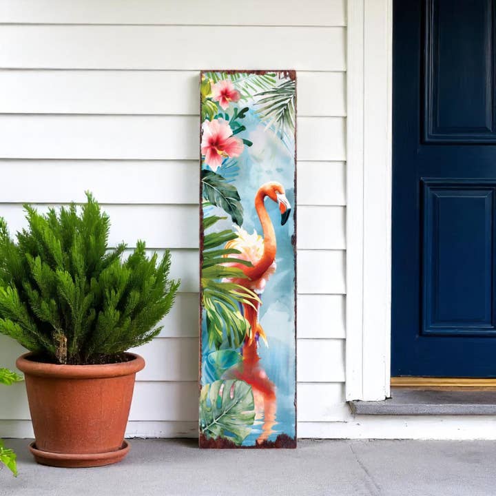 36" Blau Rosa Und Grün Massivholz Aquarell Verandaschild für den Großhandel von HomeRoots