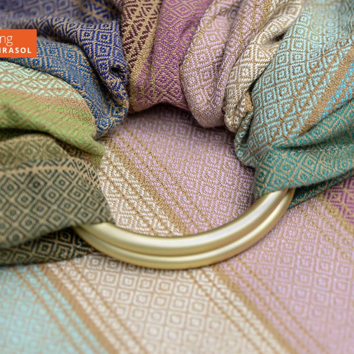 Girasol – Großhandel Baby-Tragetuch – Ringsling Rayos d'Oro, handgewebt, fair, nachhaltig1