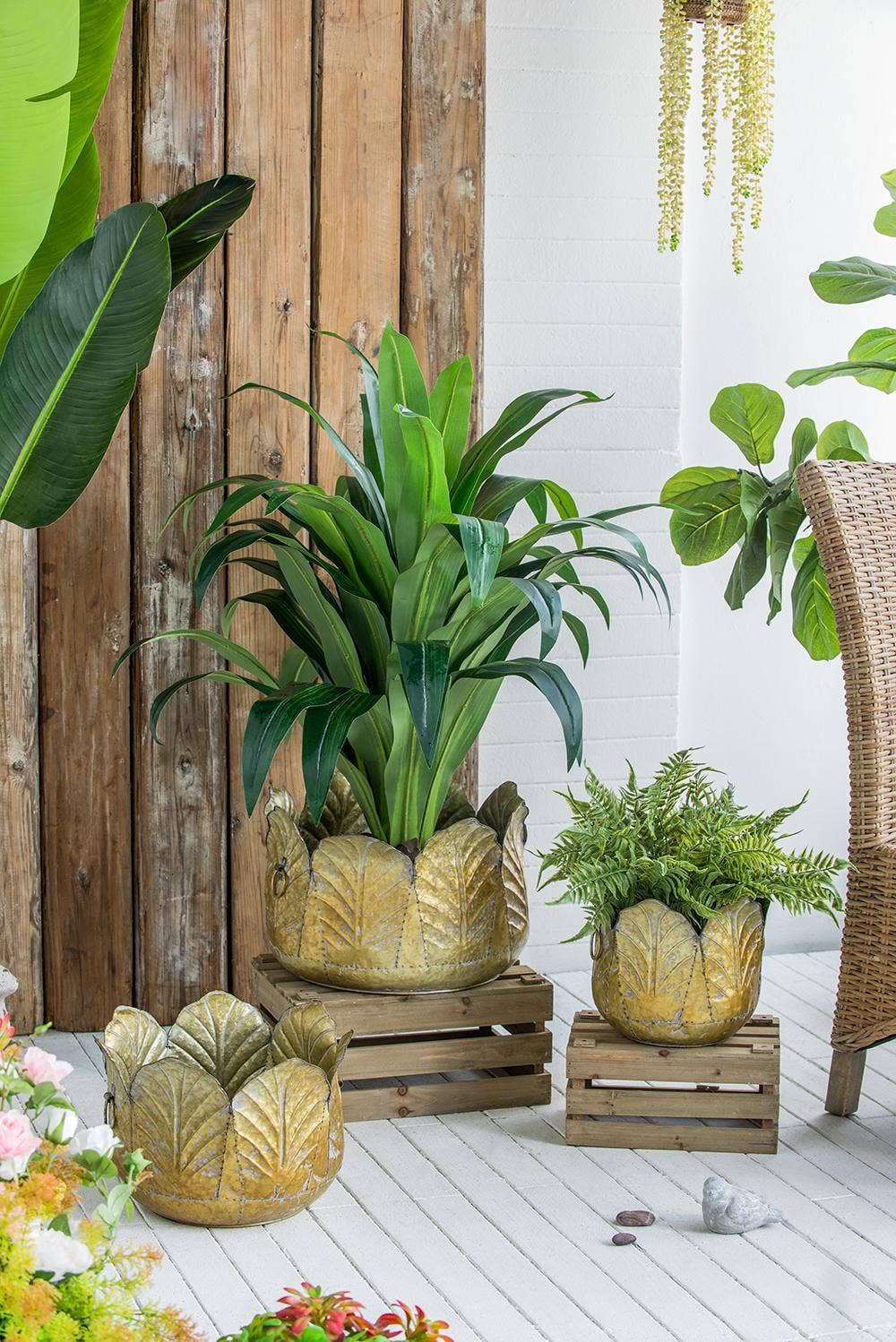 A&B Home Group Inc. - Wholesale Plant Pot - S/3 Gilded Zinc Leaf Bowl Planter Set (3-Piece)6