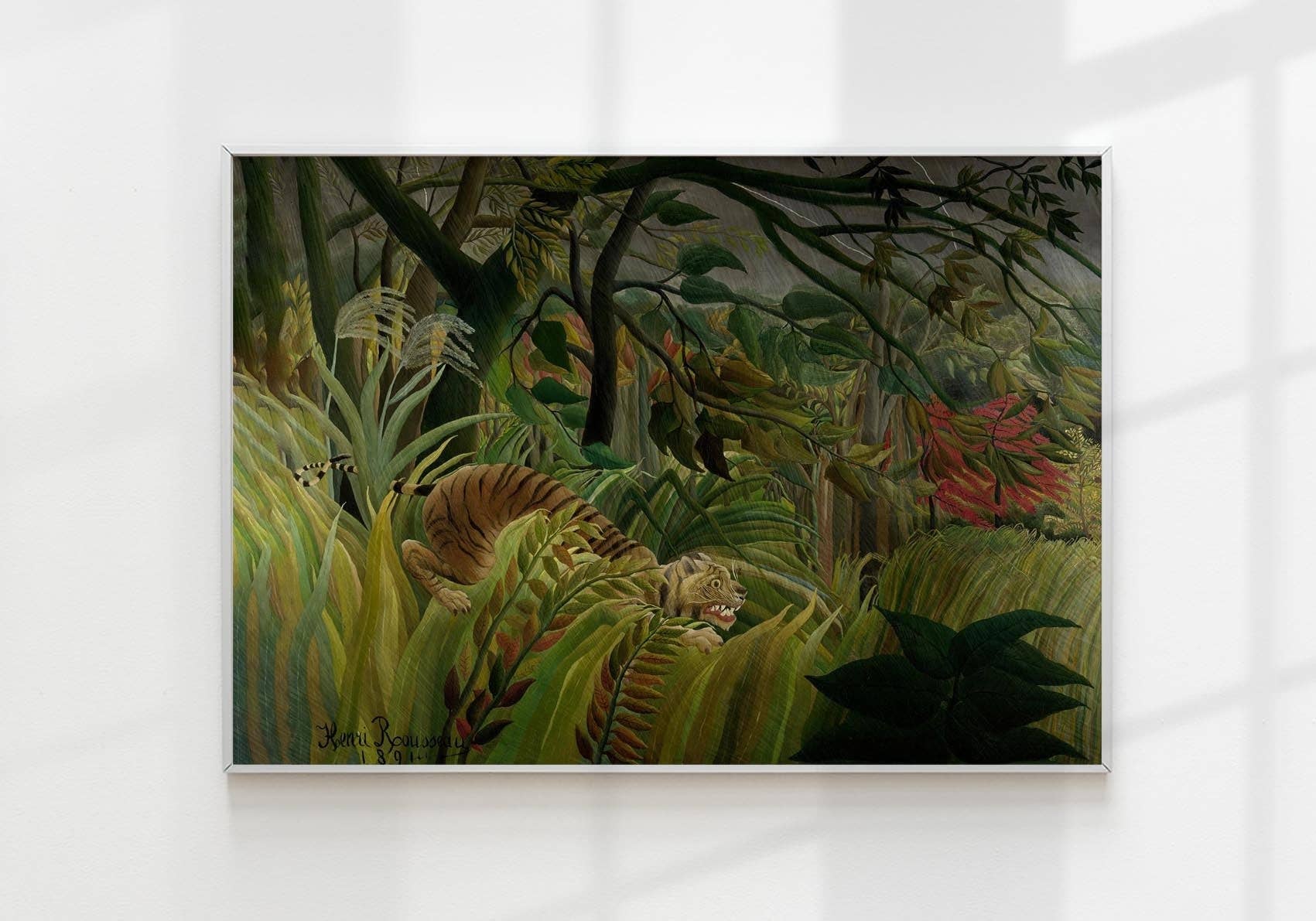Rock Paper Scissors Wall Art - Vente Affiche d'art - Impression d'art Tigre dans une tempête tropicale par Rousseau0