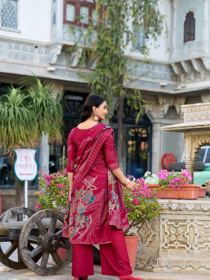India shopping - Wholesale Top & Pant Set (NOT Loungewear) - Women's - Roman Silk Salwar Suit Foral Print With Beets Handwork | Ready To Wear