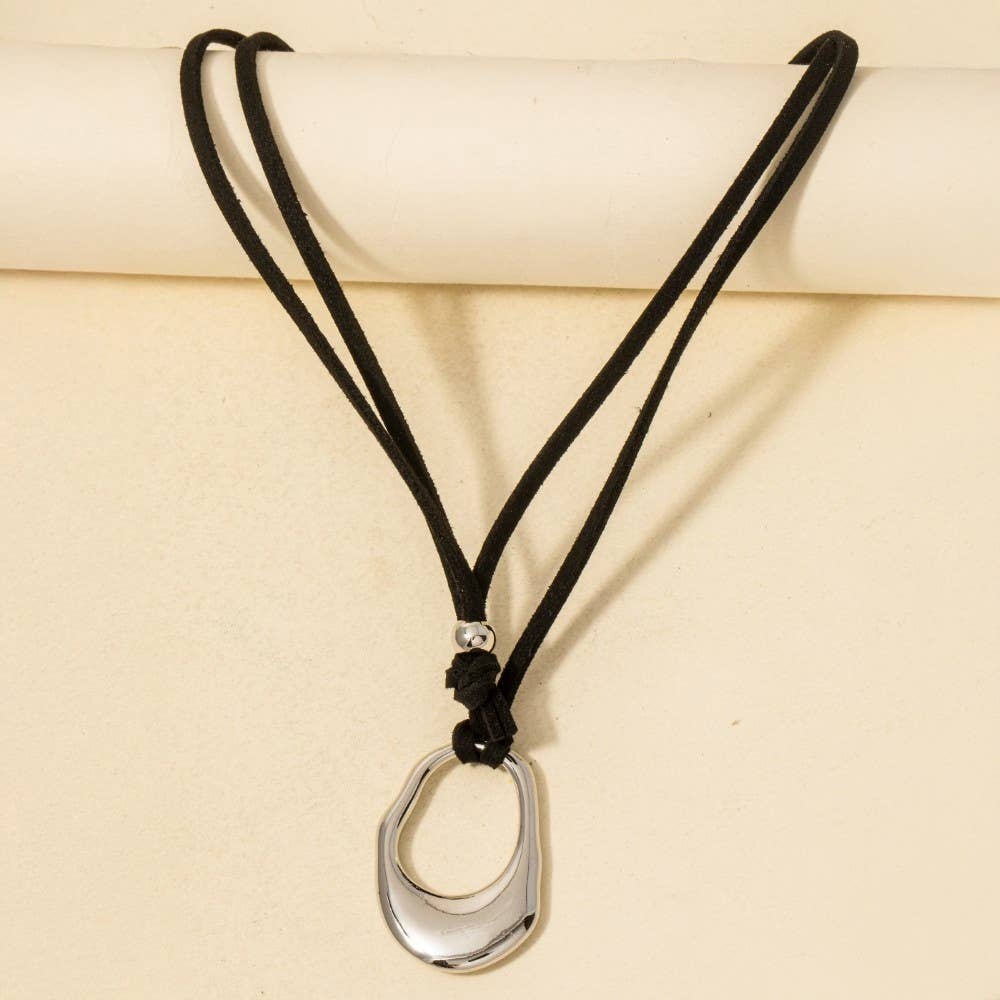Anarchy Street - Wholesale Pendant/Charm Necklace - Hammered Oval Suede Cord Necklace5