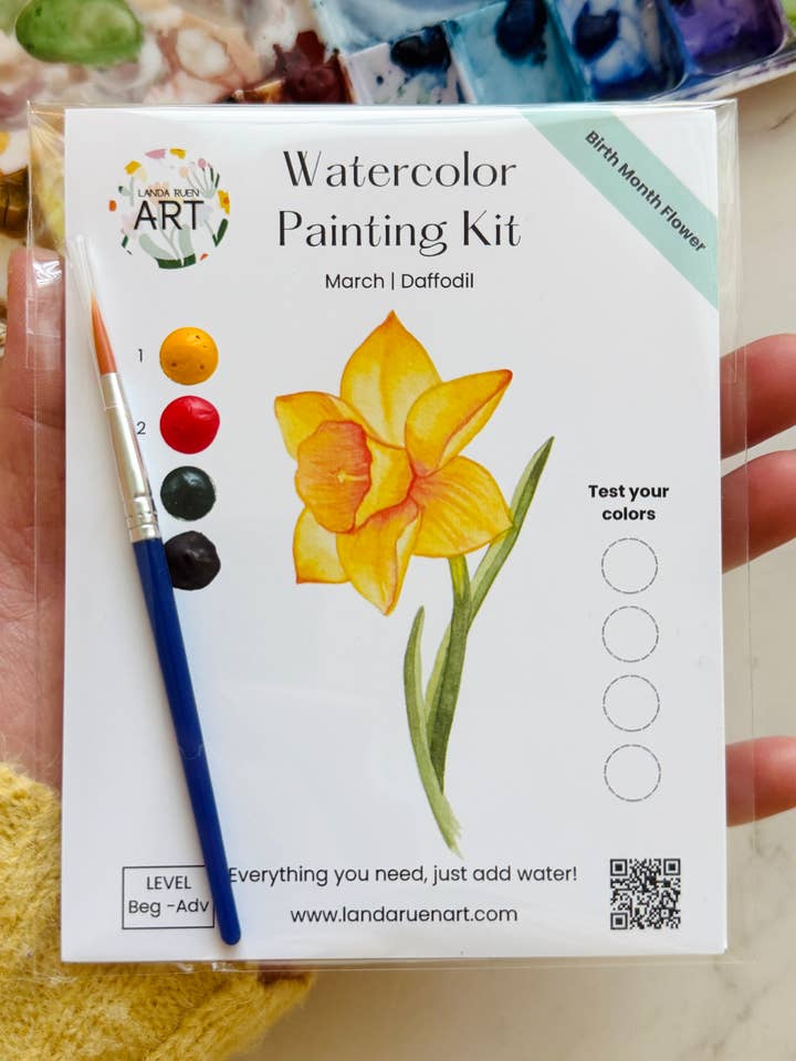 Daffodil Watercolor Kit | March Birth Month Flower for wholesale by Landa Ruen Art