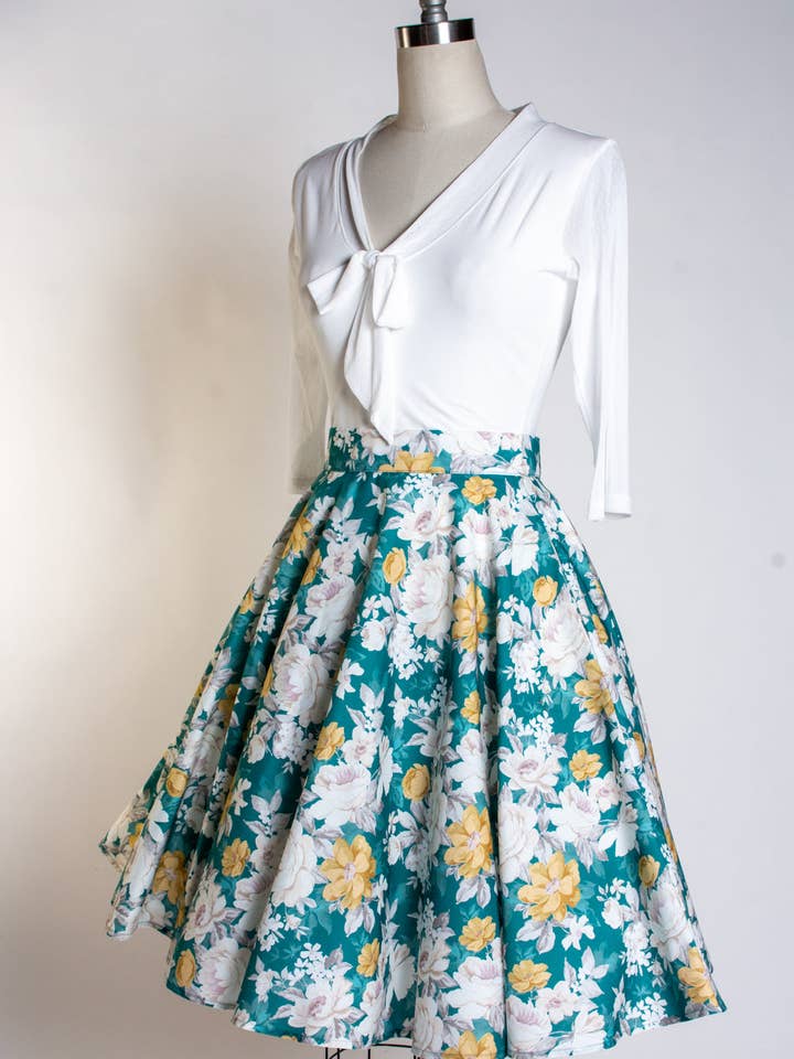 Gonna a cerchio - Huntington Gardens, verde acqua per la vendita all'ingrosso da parte di Heart of Haute