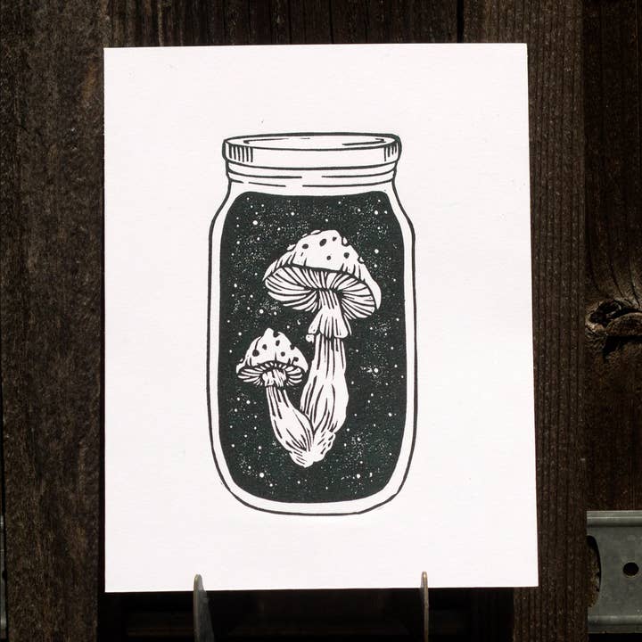 Augury Press - Wholesale Art Print - Mushroom Jar Linocut Print