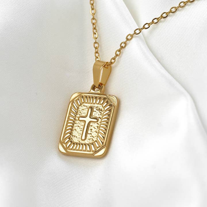 Colgante de Cruz Rectangular - Colgante de Cruz con Textura Libre de Deslustre para venta al por mayor de Blueyejewelry