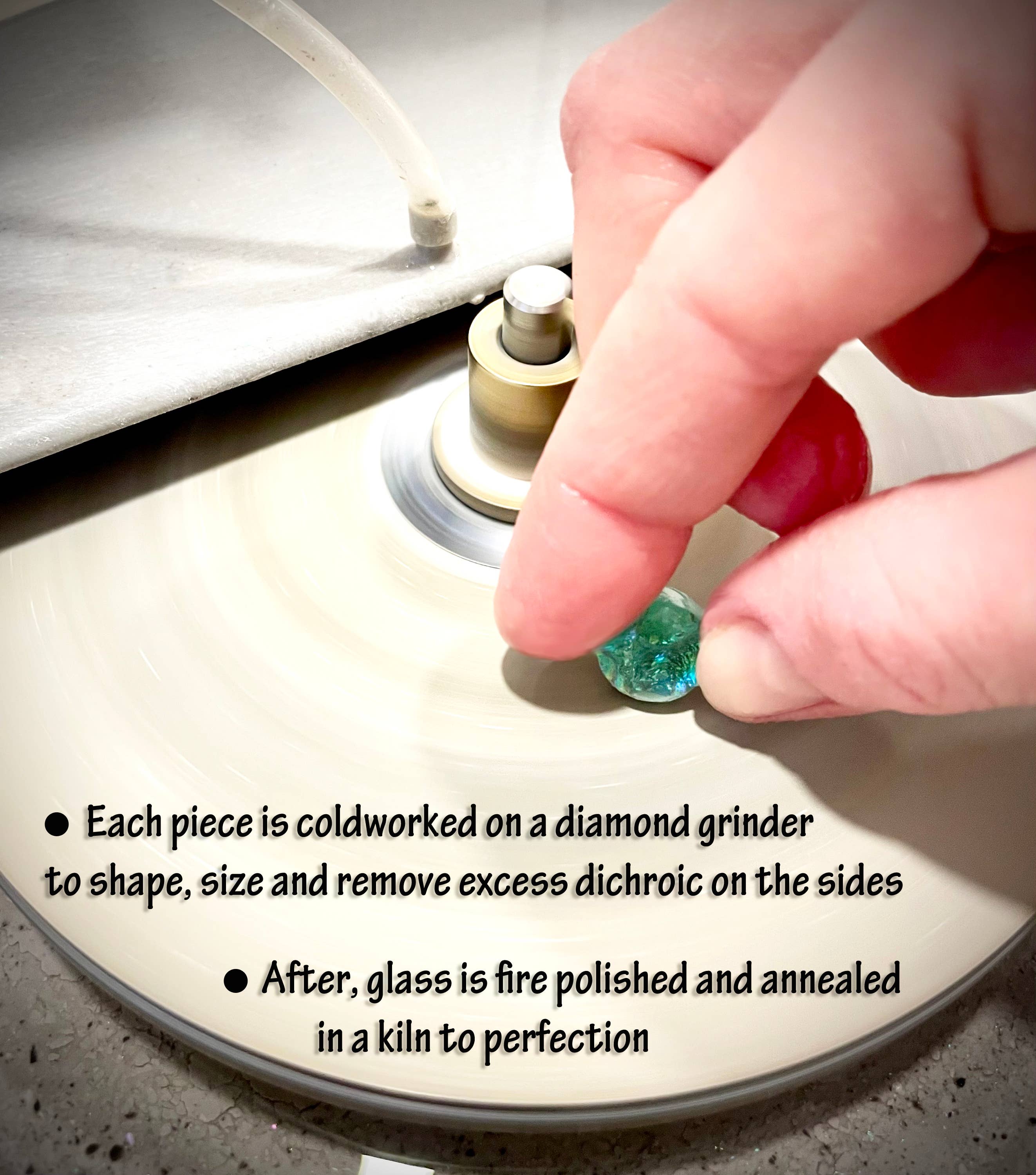 Flame Work Designs - Glass Jewelry - Wholesale Pendant/Charm Necklace - Round Dichroic Glass Pendant - Light Blue8