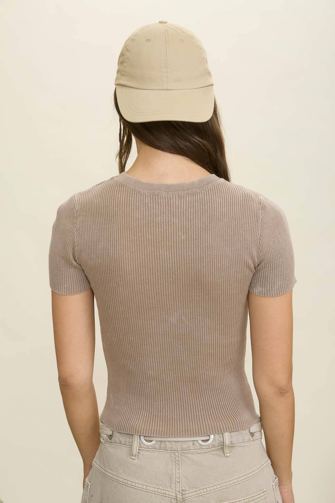 J.O.A - Wholesale Knit Top - Women's - WASHED RIBBED SHORT SLEEVE CROPPED KNIT TEE13