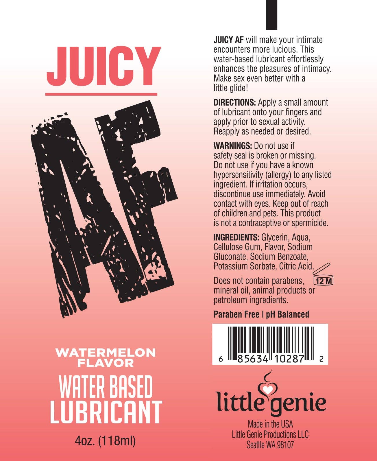 Little Genie Productions - Wholesale Personal Lubricant - Juicy AF Lubricant-Watermelon 4oz3