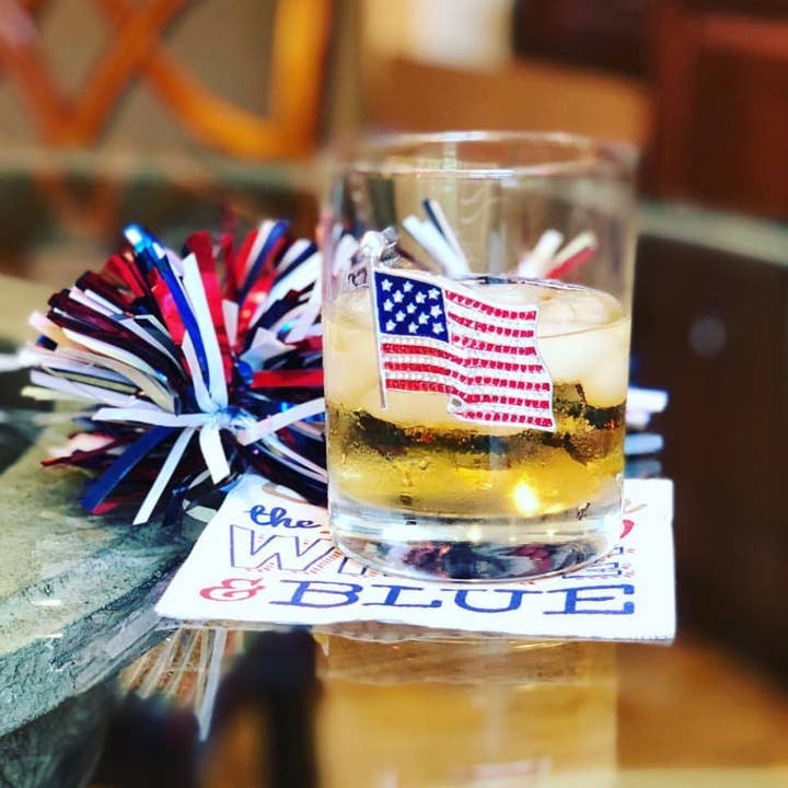 The Queens' Jewels® - Wholesale Cocktail/Liquor Glass - American Flag Jeweled Double Old Fashioned Glass