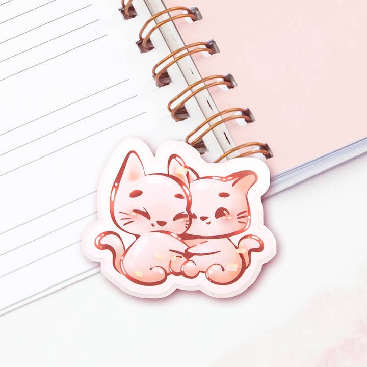 Cuddling Kitty Cat Cute Kawaii Glossy Sticker Pack 2.5" for wholesale by BeeluArt