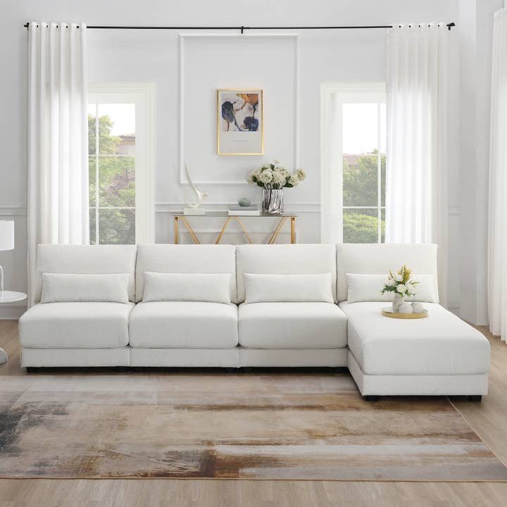 Cream Oversized Sectional Sofa with Reversible Chaise and L-shape for wholesale on Faire